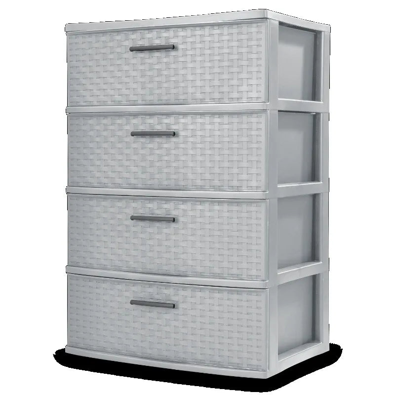 Stylish 4 Drawer Wide Woven Plastic Organizer for Home Storage Needs and Durability