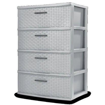 Stylish 4 Drawer Wide Woven Plastic Organizer for Home Storage Needs and Durability
