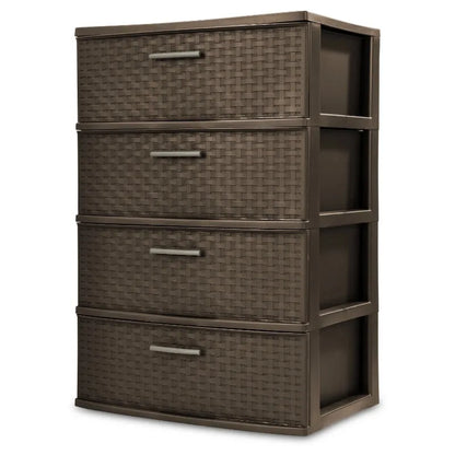 Stylish 4 Drawer Wide Woven Plastic Organizer for Home Storage Needs and Durability