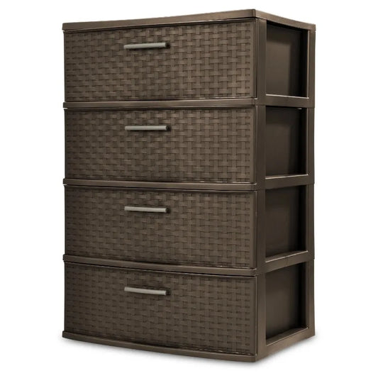 Stylish 4 Drawer Wide Woven Plastic Organizer for Home Storage Needs and Durability