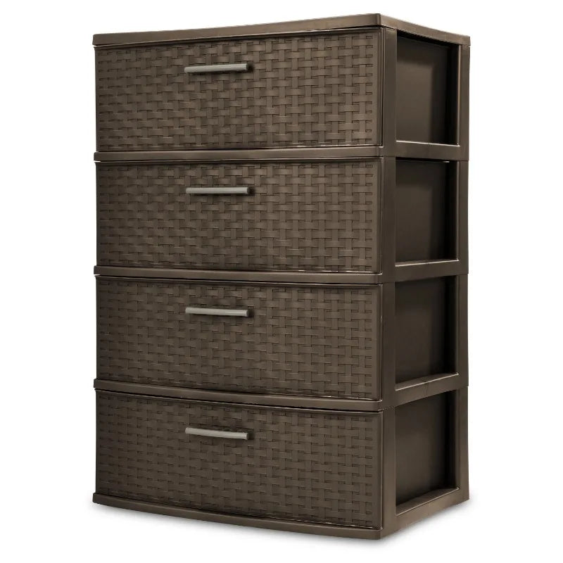 Stylish 4 Drawer Wide Woven Plastic Organizer for Home Storage Needs and Durability