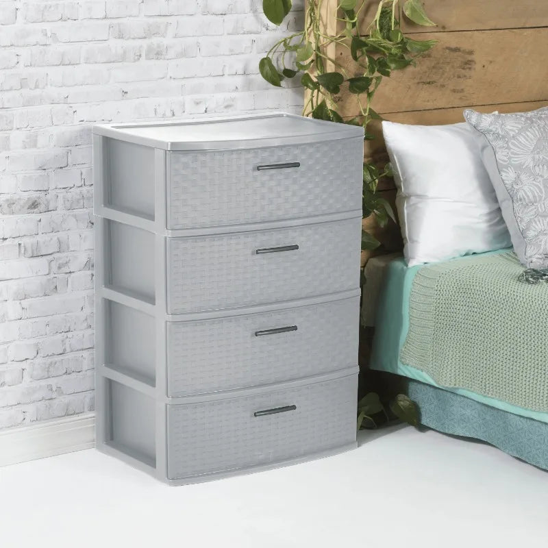 Stylish 4 Drawer Wide Woven Plastic Organizer for Home Storage Needs and Durability