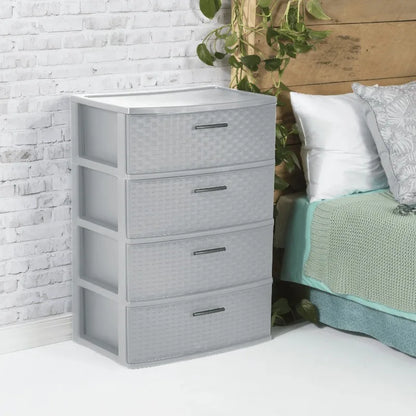 Stylish 4 Drawer Wide Woven Plastic Organizer for Home Storage Needs and Durability