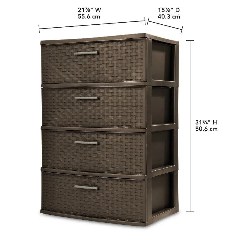 Stylish 4 Drawer Wide Woven Plastic Organizer for Home Storage Needs and Durability